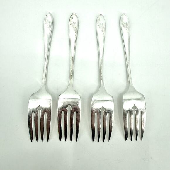 Set of 4 Salad Forks Queen Bess II Silverplate Tudor Plate Oneida Community - Picture 2 of 6